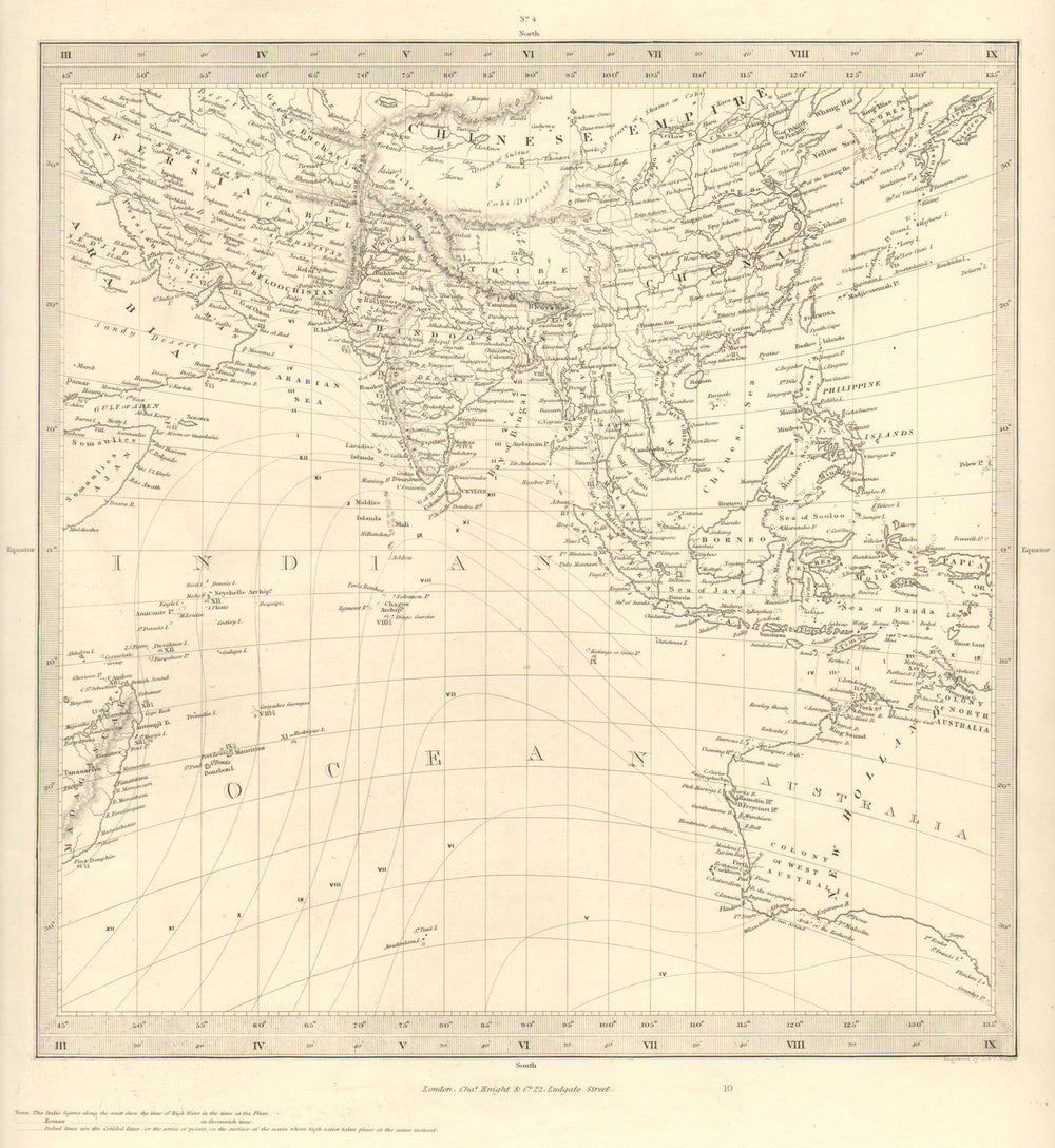 ASIA AUSTRALIA on Gnomonic Projection. China India Persia. SDUK 1844 old map