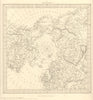 NORTH POLE ARCTIC to 45˚ N Latitude.Alaska as Russian Territory.SDUK 1844 map