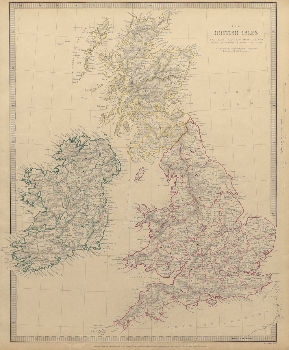 BRITISH ISLES. United Kingdom & Ireland. Counties towns rivers. SDUK 1844 map