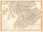 SCOTLAND SOUTH. Shows castles & kirks. Inset former county names.SDUK 1844 map