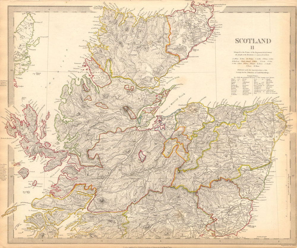 SCOTLAND NORTH. Shows castles & kirks. Inset former county names.SDUK 1844 map