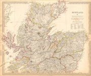 SCOTLAND NORTH. Shows castles & kirks. Inset former county names.SDUK 1844 map