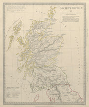 ANCIENT BRITAIN.Caledonia-Scotland.Roman road town names.Ptolemy.SDUK 1844 map