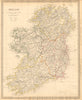 IRELAND w/ roads & 1st irish railway. Kingstown-Dublin-Drogheda. SDUK 1844 map