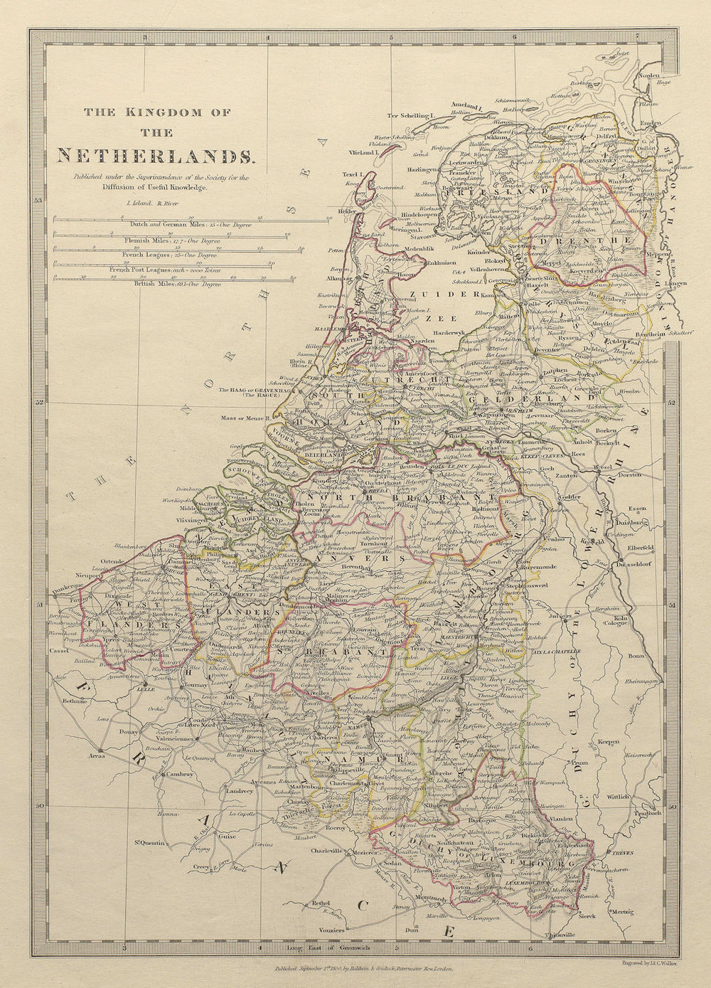 KINGDOM OF THE NETHERLANDS. & Belgium. Provinces. Holland. SDUK 1844 old map