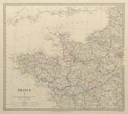 FRANCE NORTH WEST. Bretagne Normandie Loire Centre.Hand coloured.SDUK 1844 map