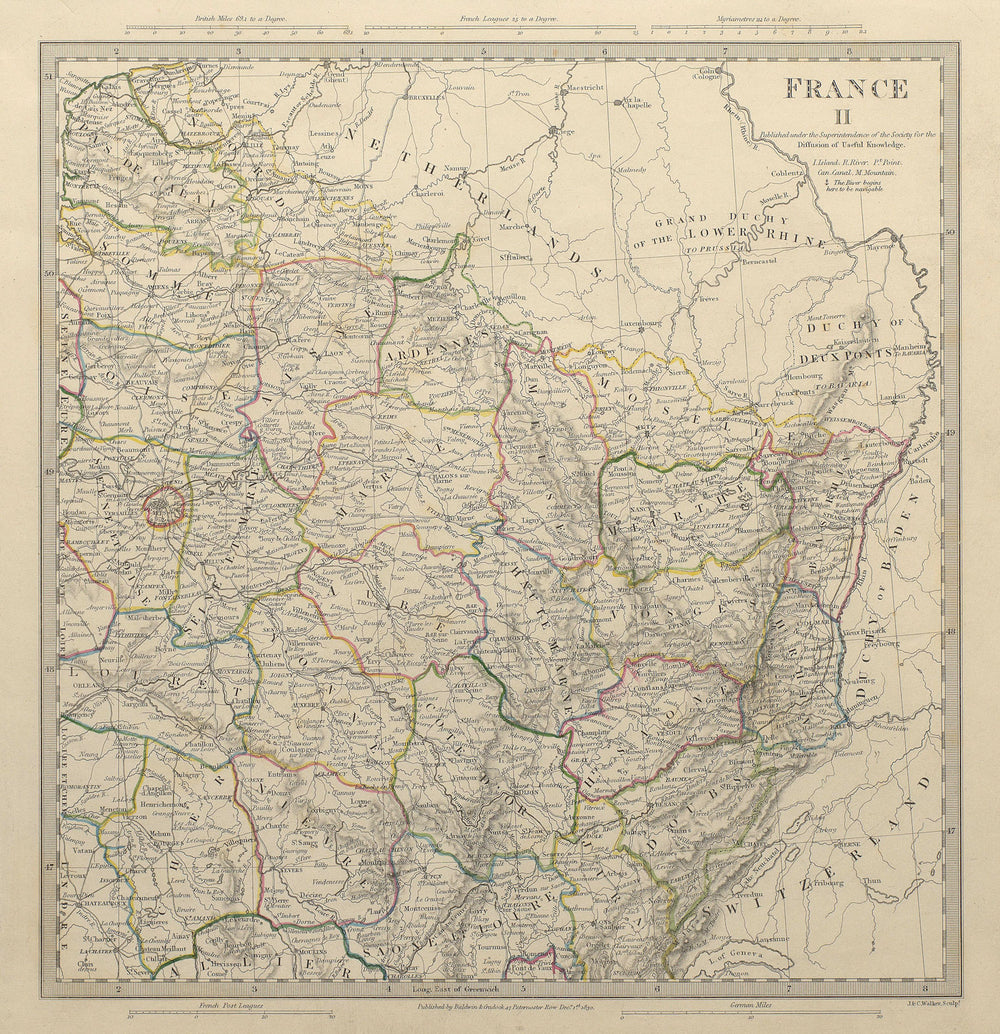 FRANCE N EAST. Champagne Alsace Lorraine Picardie Bourgogne Nord.SDUK 1844 map
