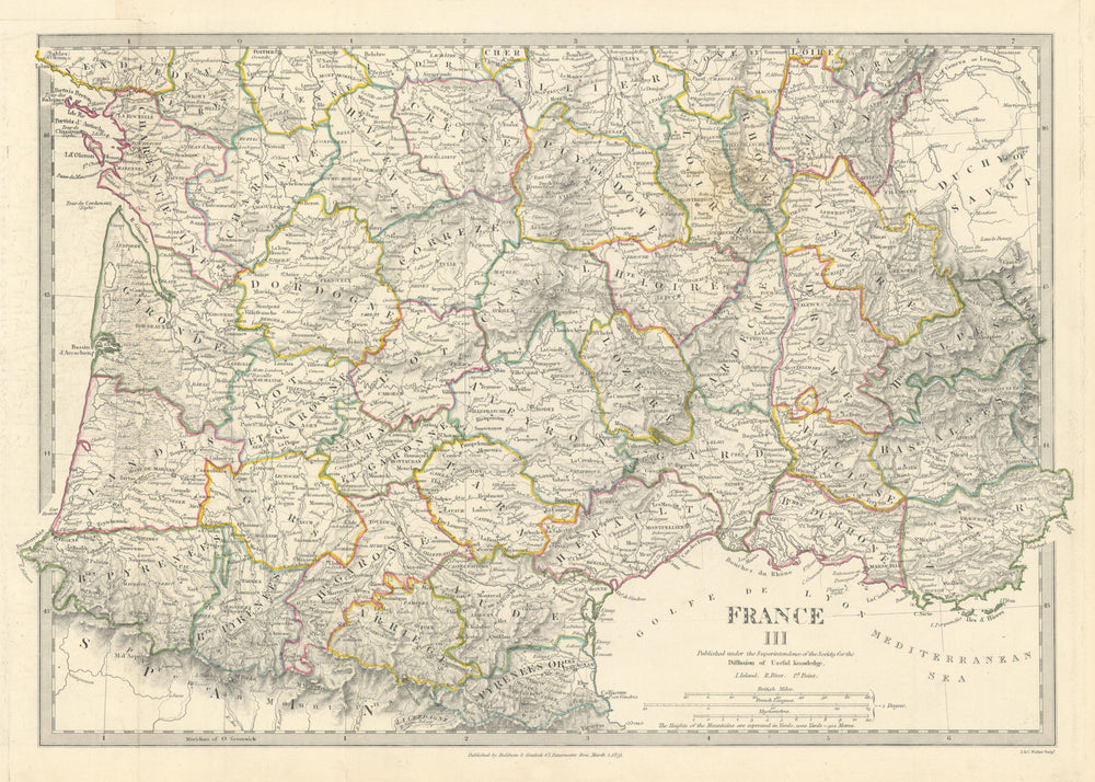 FRANCE STH.Aquitaine Pyrénées Provence Languedoc Rhône Auvergne.SDUK 1844 map