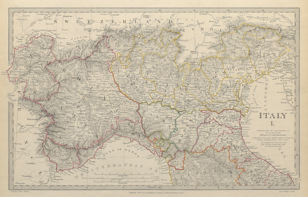 ITALY.Sardinian States,Venetian Lombardy,Parma,Modena,Bolognese.SDUK 1844 map