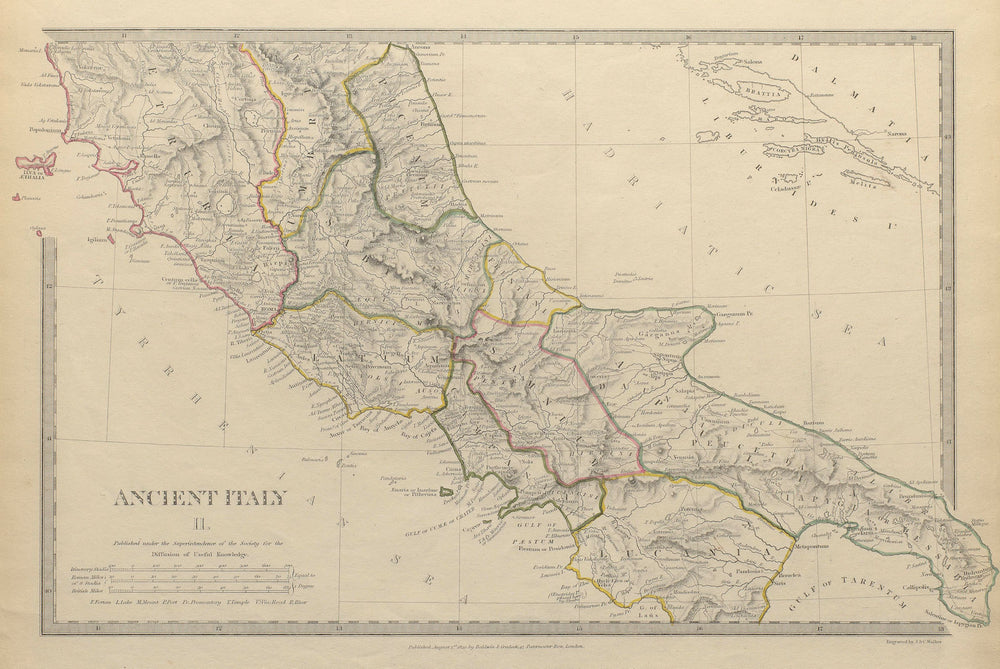 ANCIENT ITALY.South.Apulia Latium Sabini Samnium Picenum Etruria.SDUK 1844 map