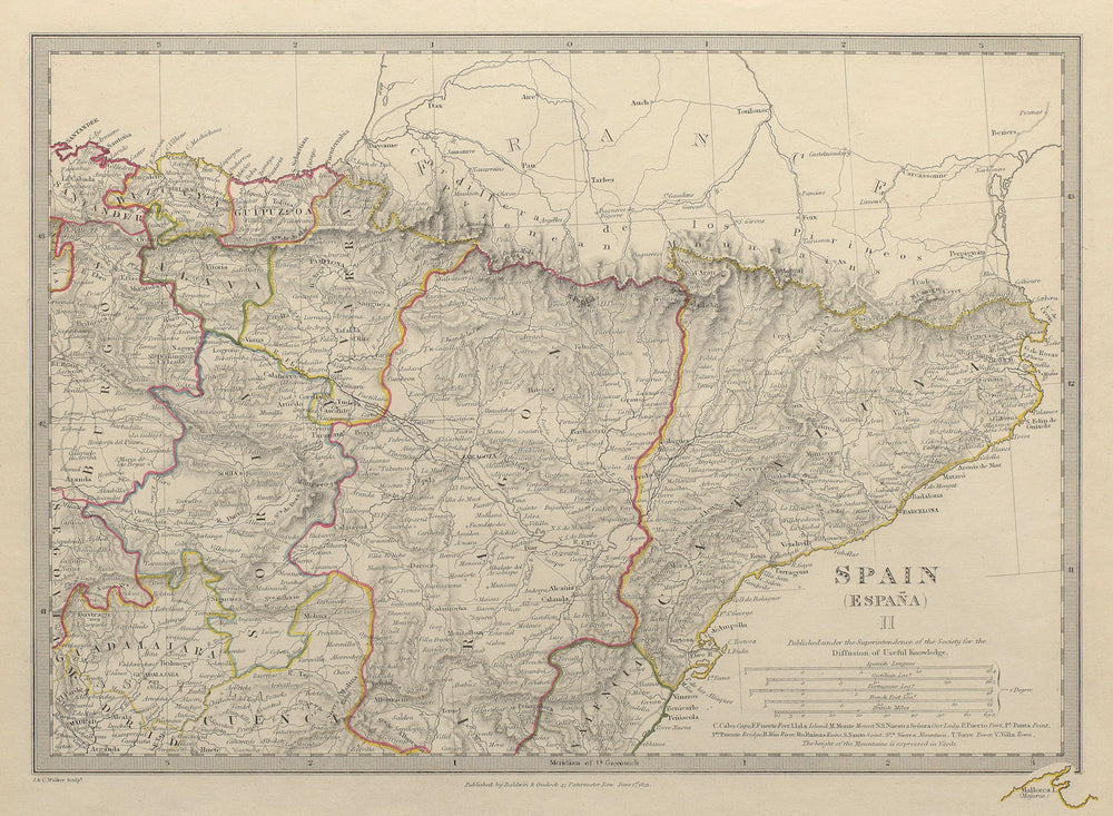 SPAIN NORTH EAST.Cataluna Aragon Soria Navarra Bizcaya Guipozcoa.SDUK 1844 map