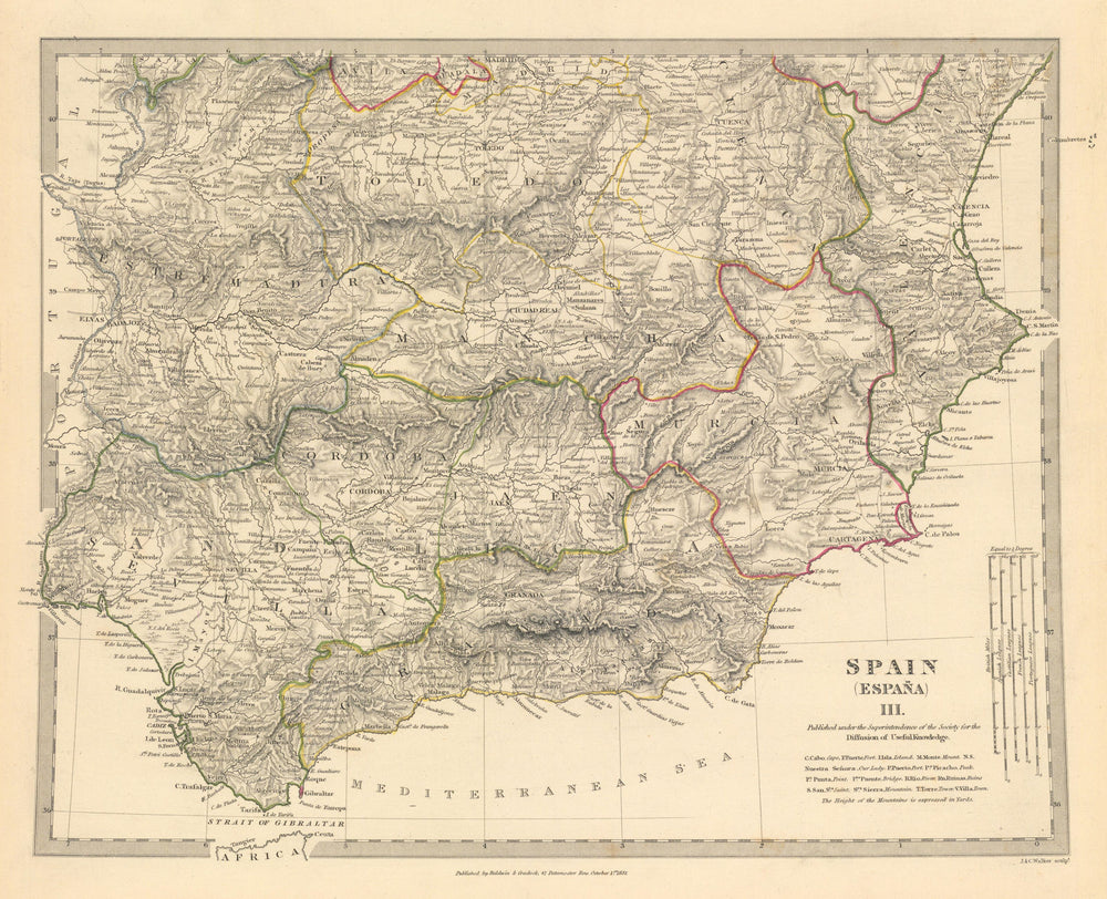 SPAIN SOUTH.Sevilla Granada Cordoba Jaen Murcia Valencia Toledo.SDUK 1844 map