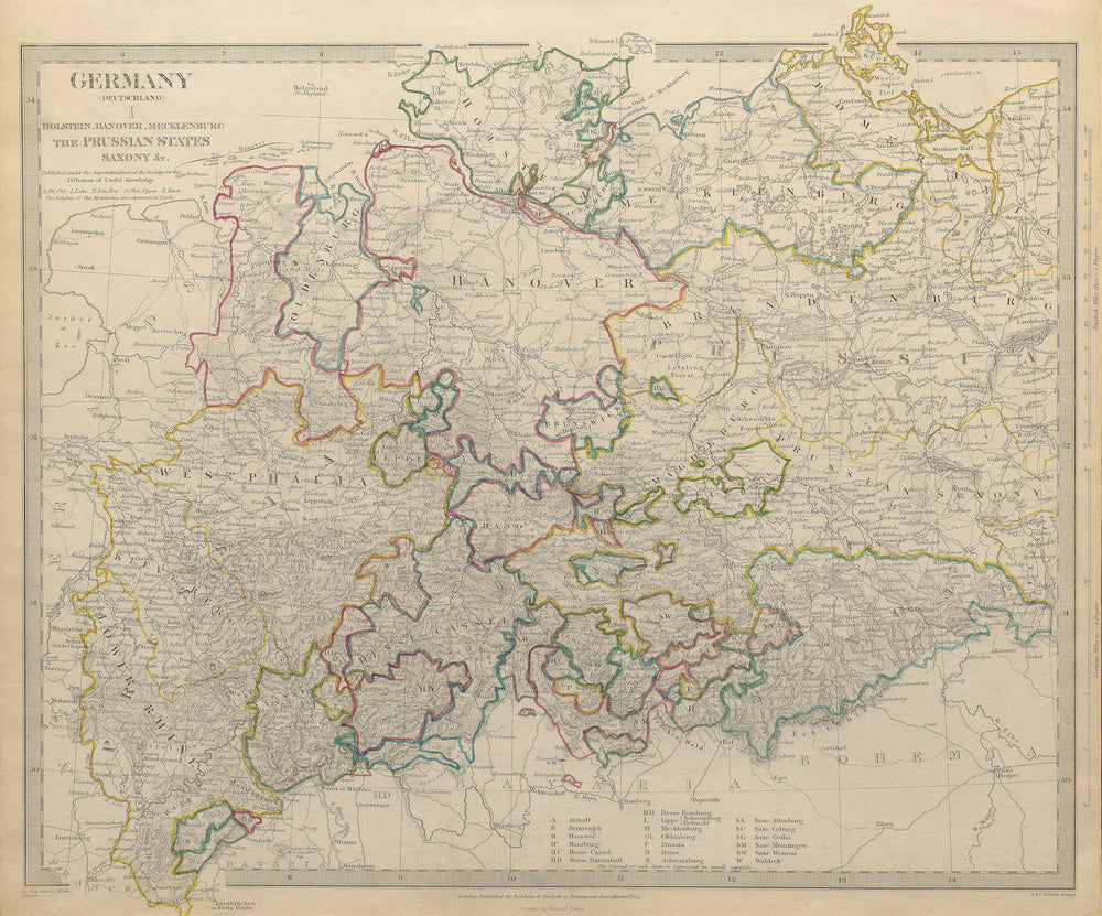 GERMANY DEUTSCHLAND.Holstein Hanover Mecklenburg Prussia Saxony.SDUK 1844 map