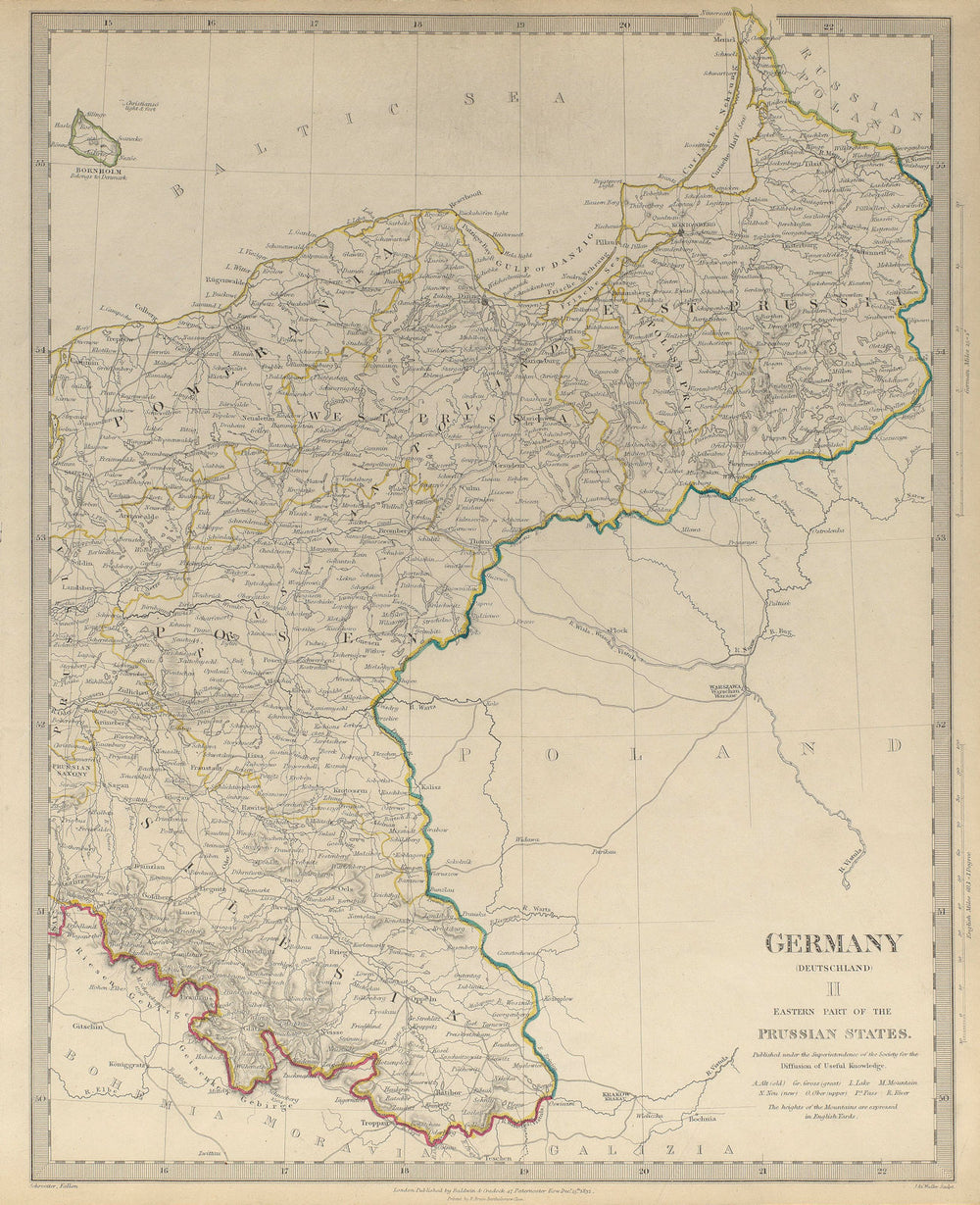 GERMANY DEUTSCHLAND.Eastern Prussian States.Silesia;Pomerania.SDUK 1844 map