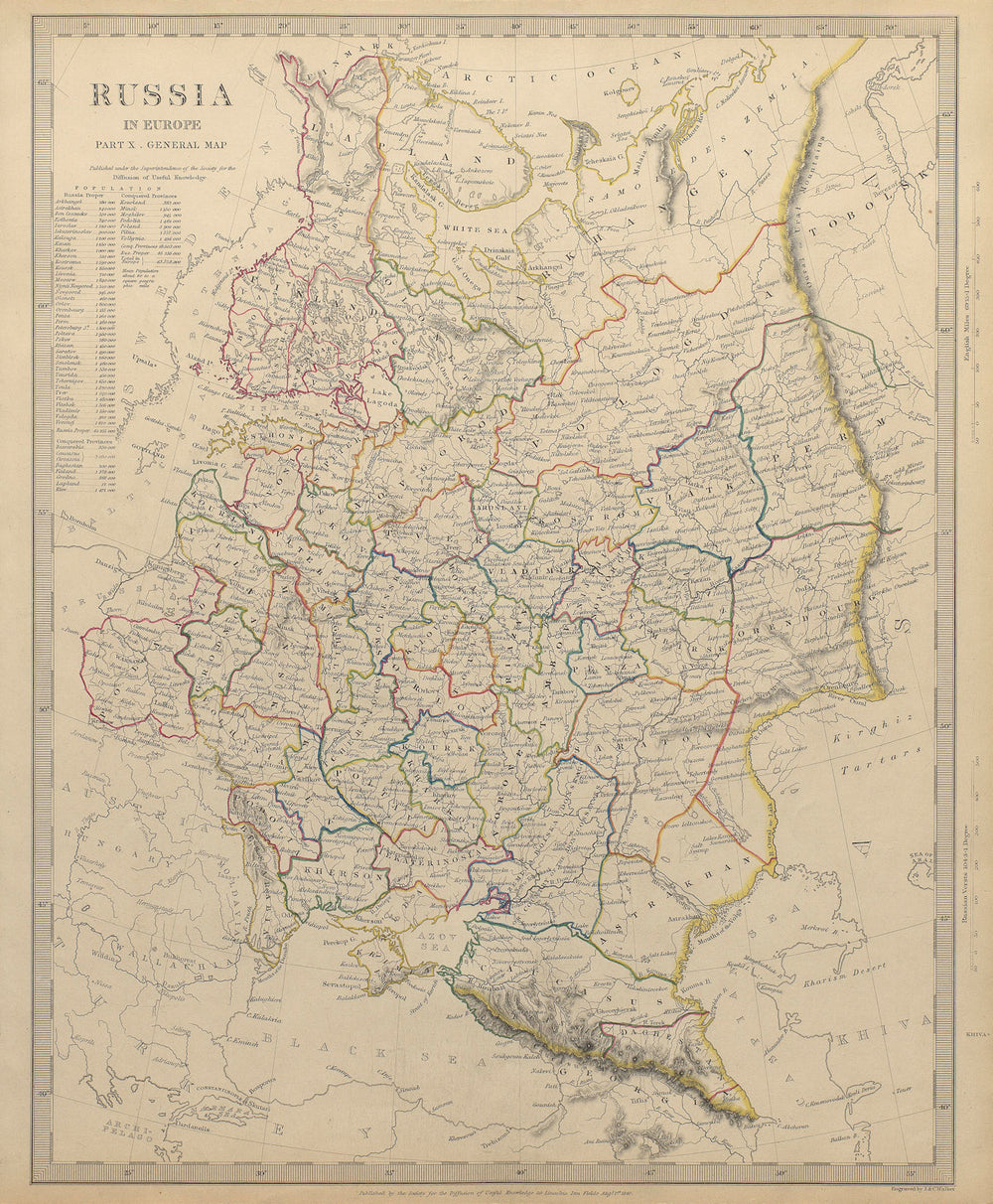 RUSSIA. Eastern Europe. Ukraine Belarus Baltics Finland Georgia. SDUK 1844 map