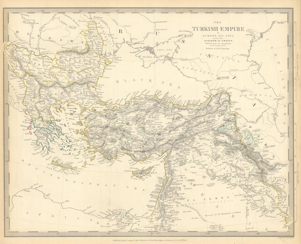 OTTOMAN EMPIRE in Europe & Asia. Greece. British Ionian Islands. SDUK 1844 map