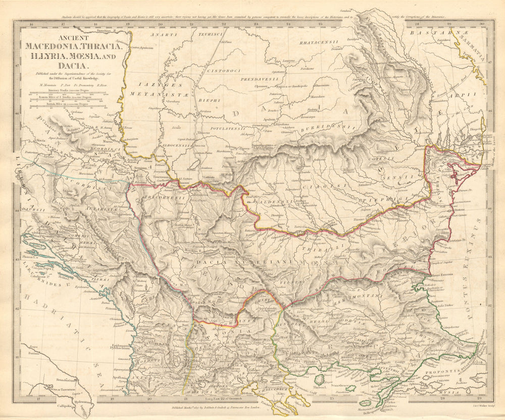 BALKANS ANCIENT. Macedonia, Thracia, Illyria, Moesia and Dacia. SDUK 1844 map