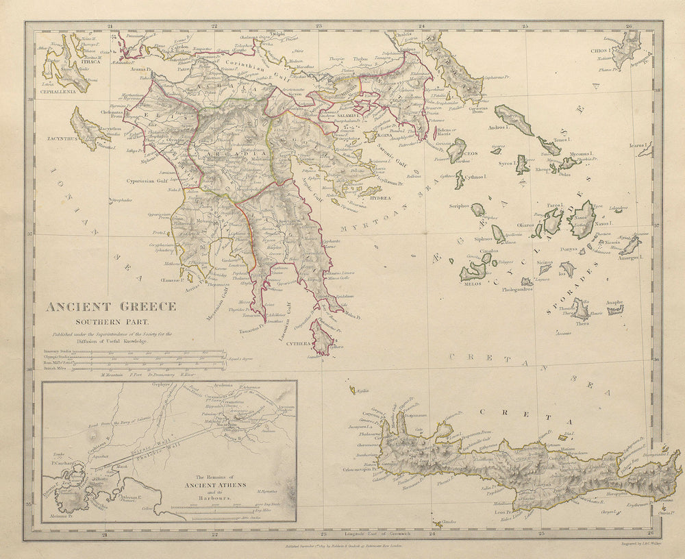 ANCIENT GREECE.Morea Creta Athens Peloponnesus Cyclades Arcadia.SDUK 1844 map