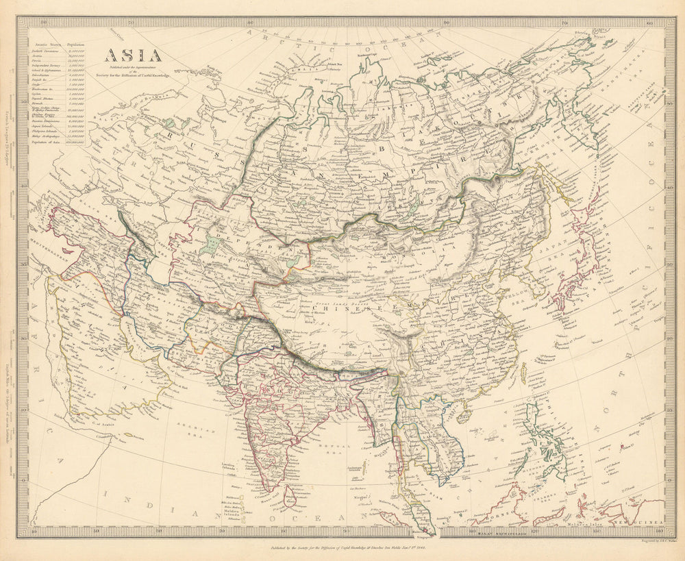 ASIA. India Arabia Persia Siam Cochinchina Tartary. Population. SDUK 1844 map