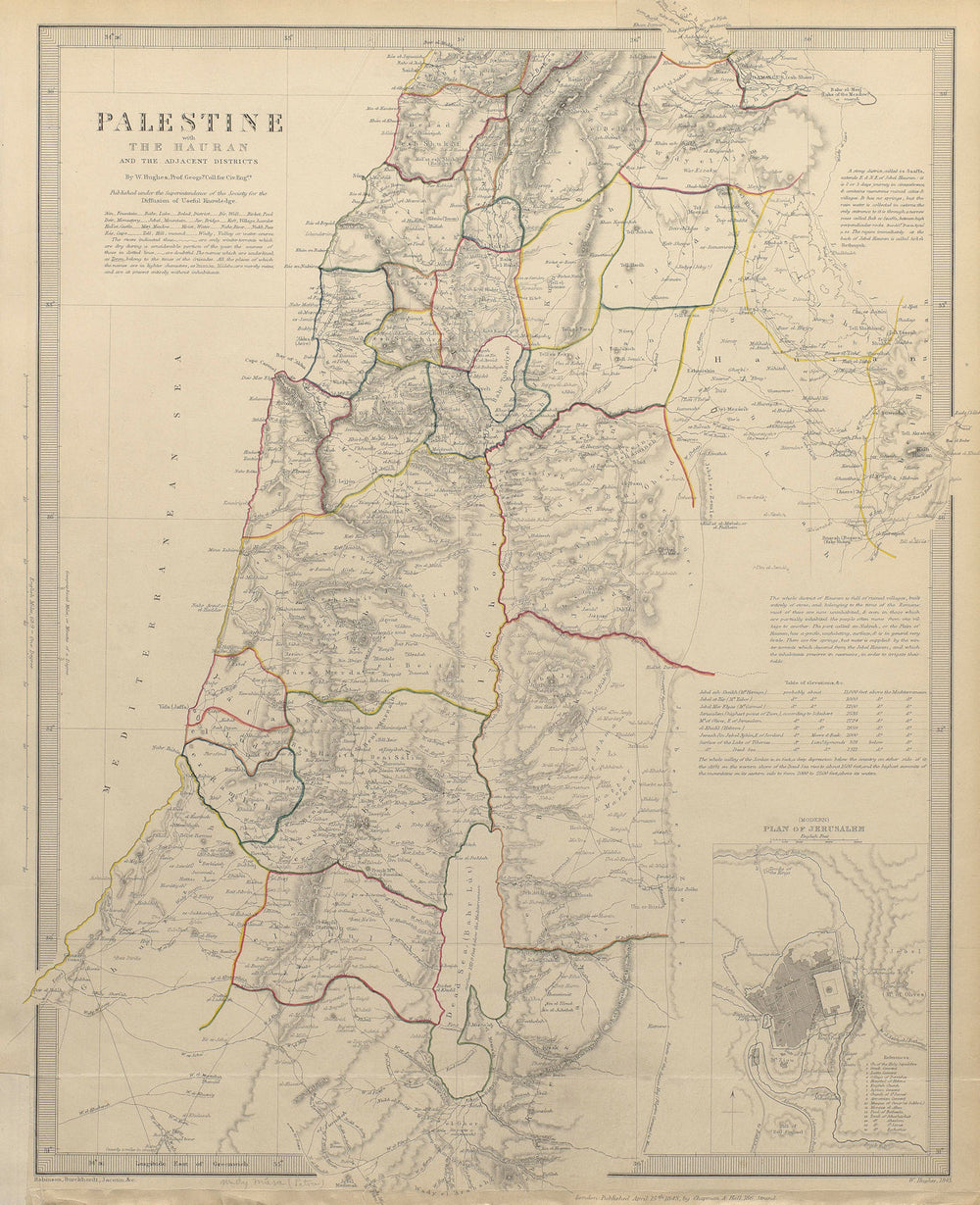 PALESTINE. Hauran. Israel Jordan Syria Lebanon. Jerusalem plan. SDUK 1844 map