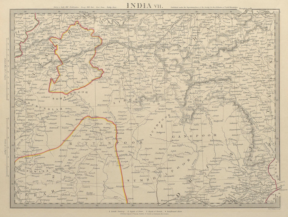INDIA.Allahabad to Bay of Bengal.Bahar. Berar Orissa Ruttunpoor.SDUK 1844 map
