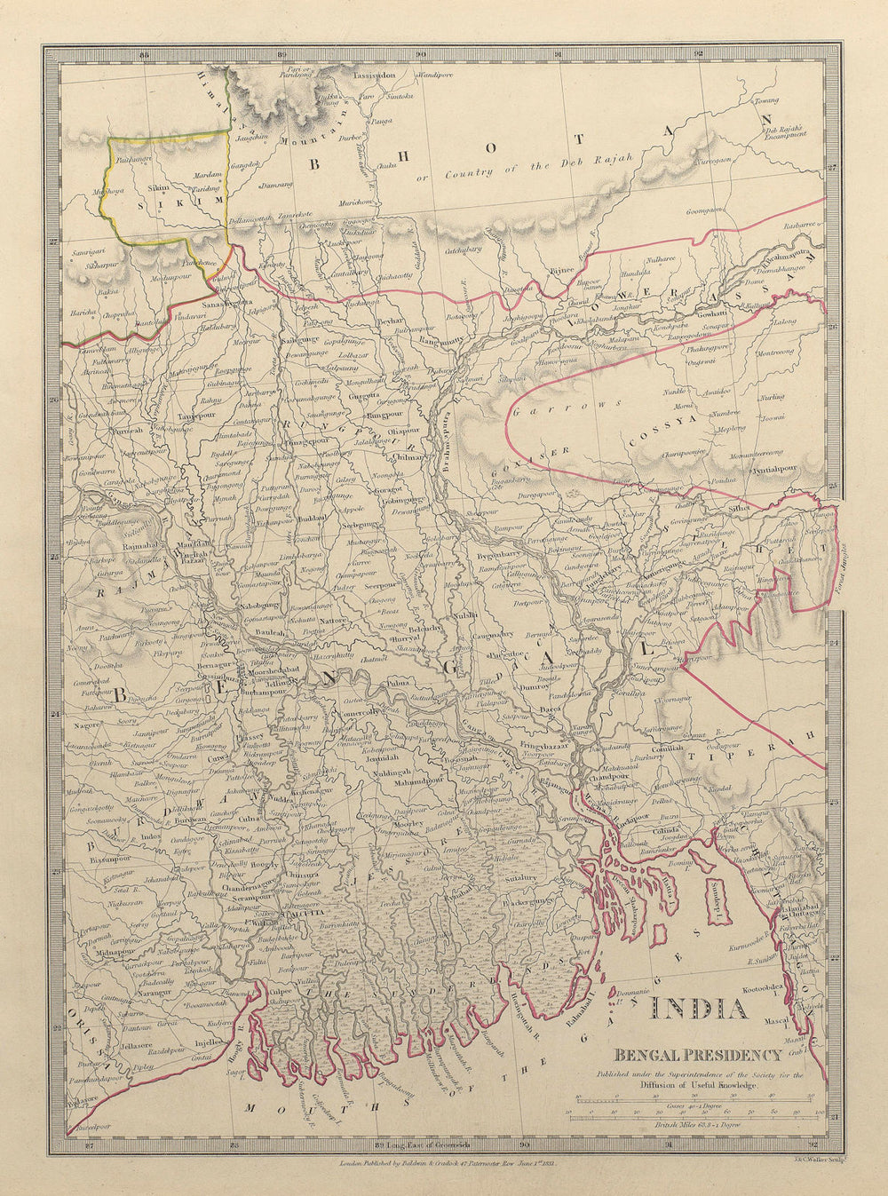 BENGAL BANGLADESH. Chittagong (Chotogram) Sikim Sikkim Bhutan. SDUK 1844 map