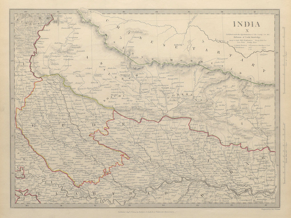 NEPAL AND NORTHERN INDIA. Oude (Awadh) to Allahabad. Gorkha. SDUK 1844 old map