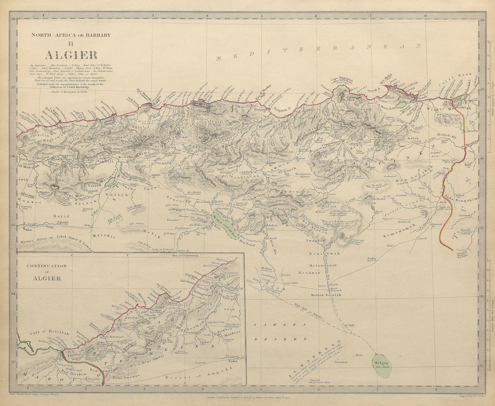 ALGERIA. North Africa or Barbary. Algier Algiers. SDUK 1844 old antique map