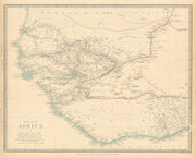 WEST AFRICA showing early explorers' routes & Mountains of Kong. SDUK 1844 map