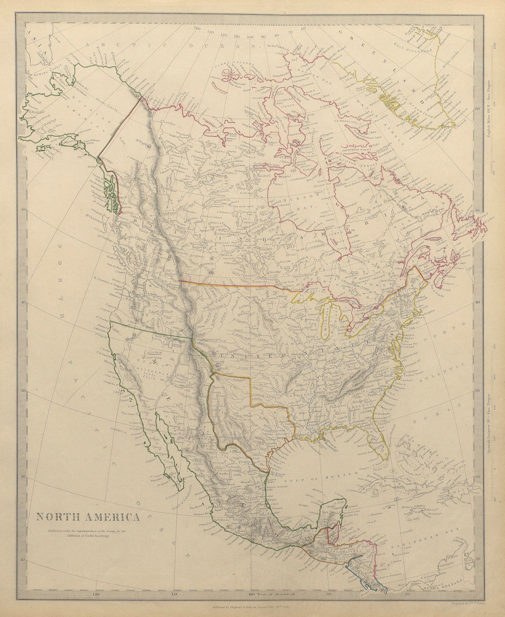 NORTH AMERICA.Texas Republic.Mexican California.Russian America.SDUK 1844 map