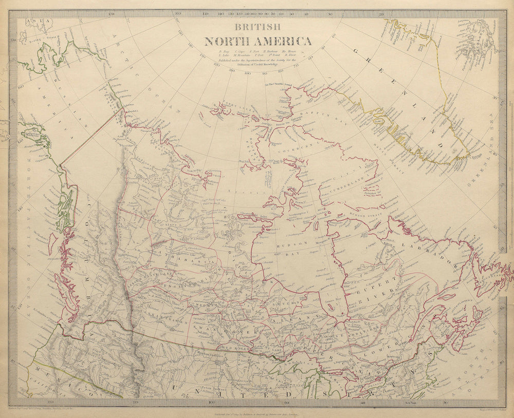 BRITISH NORTH AMERICA. Canada pre Oregon Treaty. Russian America.SDUK 1844 map