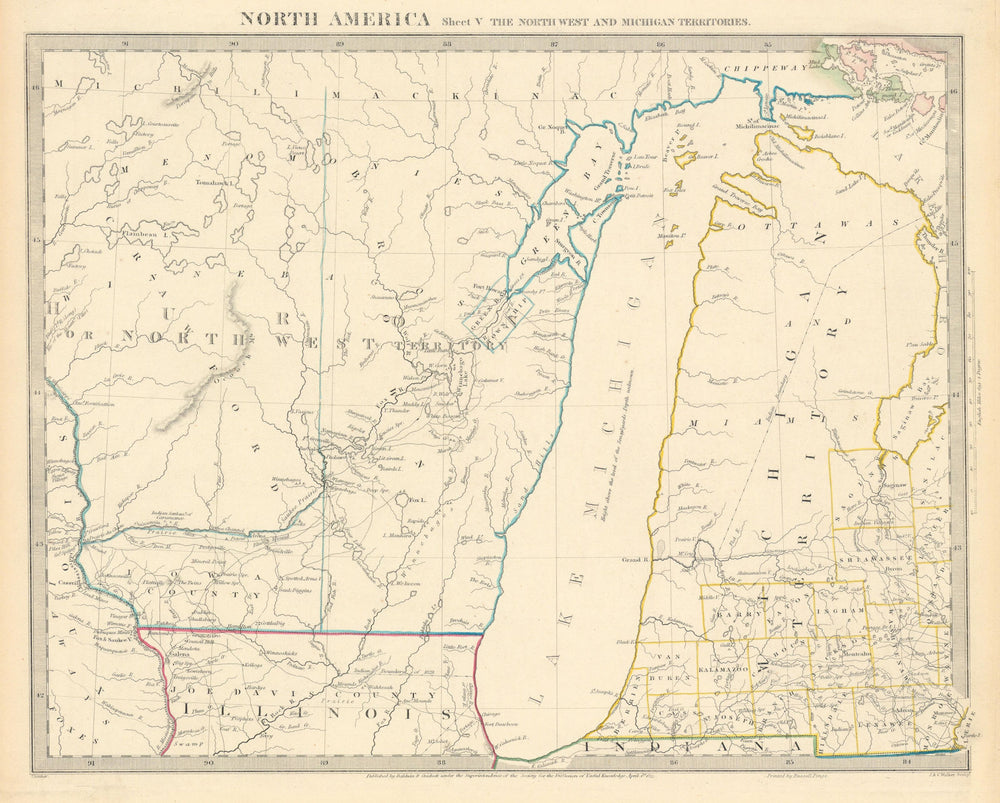 LAKE MICHIGAN.Wisconsin - NW Territory.Indian tribes villages. SDUK 1844 map
