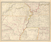 USA. AR MO TN MS IL IN KY AL. Choctaw Chickasaw boundaries. SDUK 1844 old map