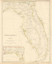 FLORIDA. Showing Seminole Indian reservation & villages.SDUK 1844 old map