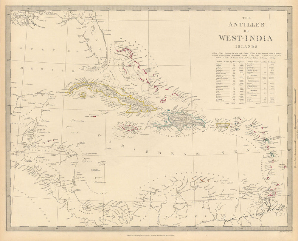WEST INDIES. Antilles Caribbean Cuba Puerto Rico Jamaica Bahamas.SDUK 1844 map