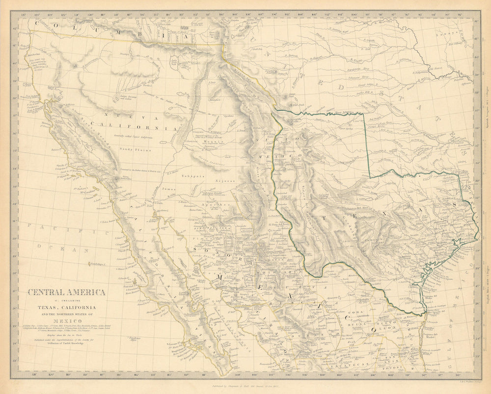 SOUTH WESTERN USA.Showing Republic of Texas & Mexican California.SDUK 1844 map