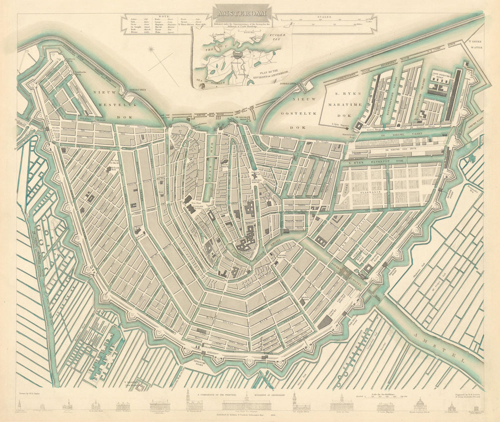 AMSTERDAM. Town city map plan. Inset the environs of Amsterdam. SDUK 1844