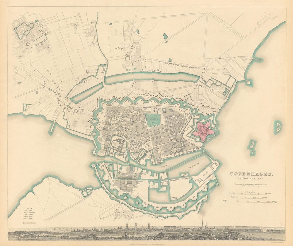 COPENHAGEN KIOBENHAVEN KOBENHAVEN KØBENHAVN. Town city map plan. SDUK 1844