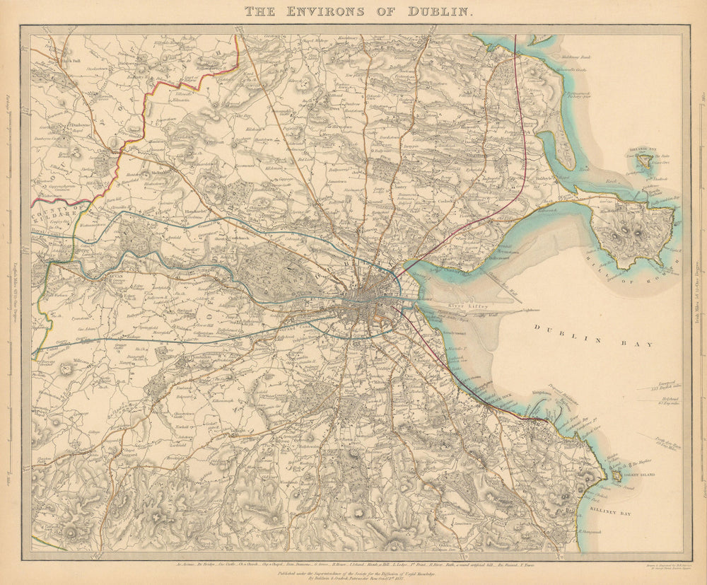 IRELAND. The environs of Dublin. SDUK 1844 old antique vintage map plan chart