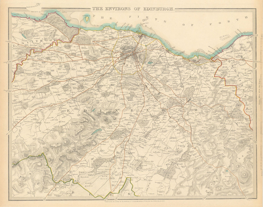 EDINBURGH & ENVIRONS. Leith Linlithgow Peebles Haddington. SDUK 1844 old map