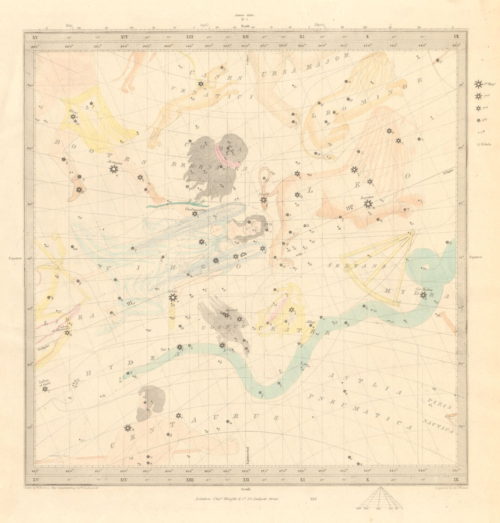 ASTRONOMY CELESTIAL. Star map. Star chart, III. Autumnal Equinox. SDUK 1847