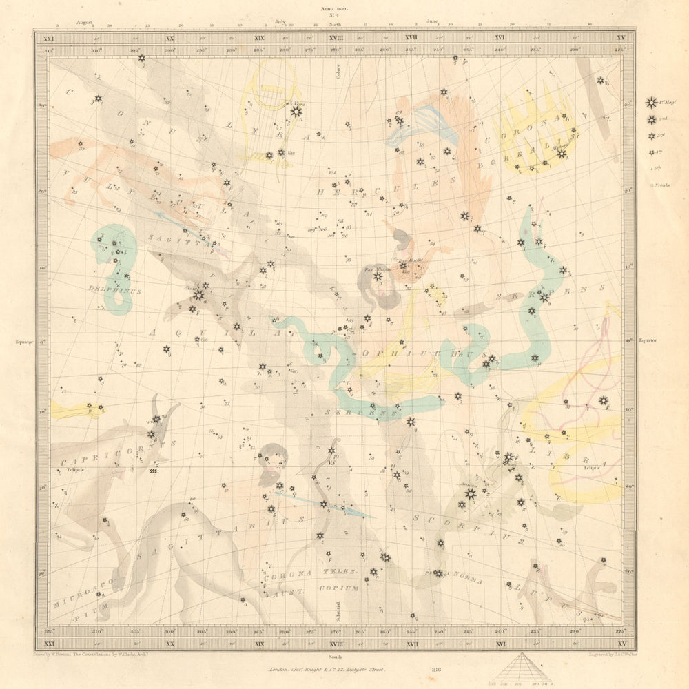 ASTRONOMY CELESTIAL. Star map. Star chart. IV. Winter Solstice. SDUK 1847