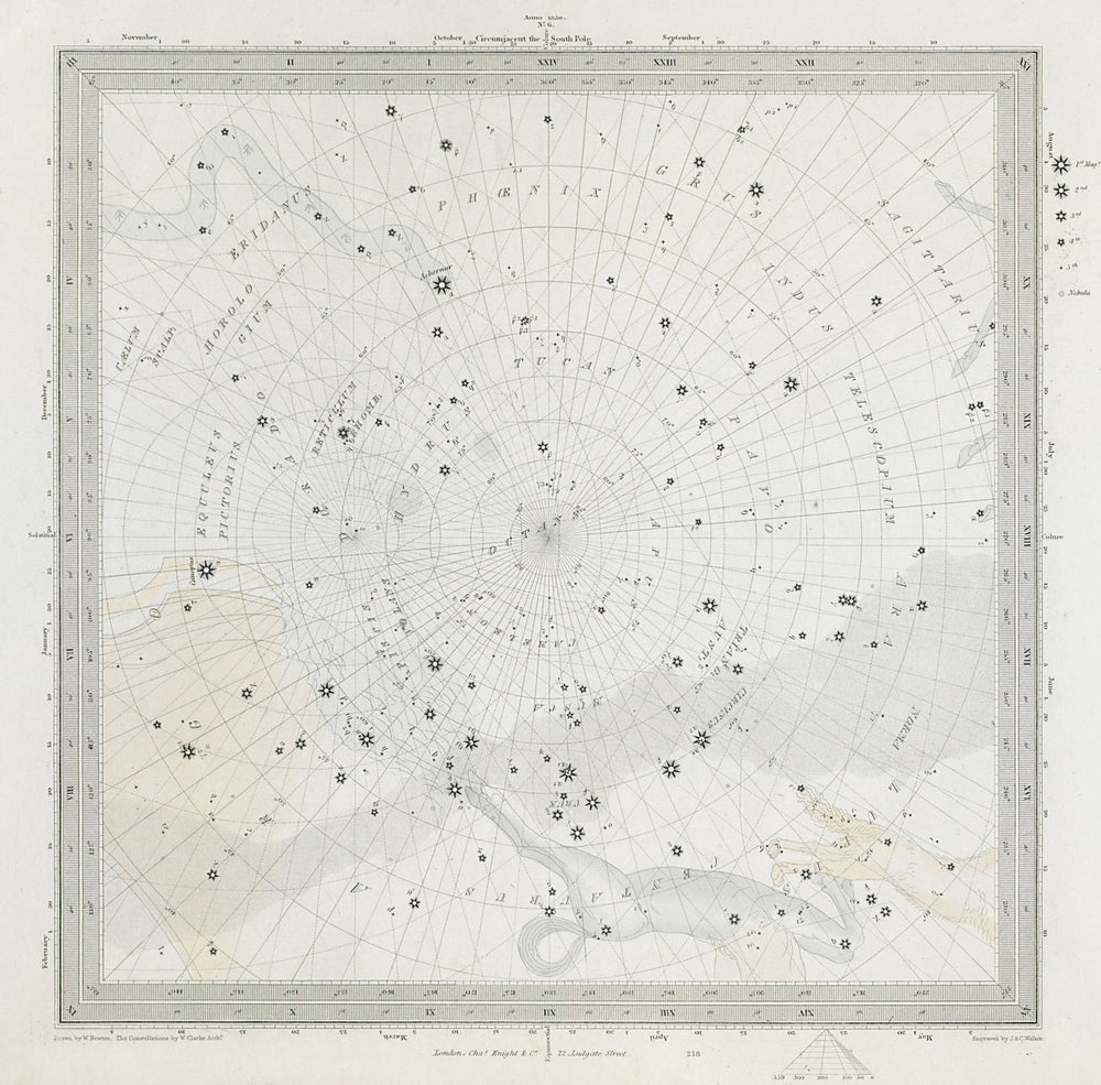 ASTRONOMY CELESTIAL. Star map. Star chart, VI. South Pole. SDUK 1847 old