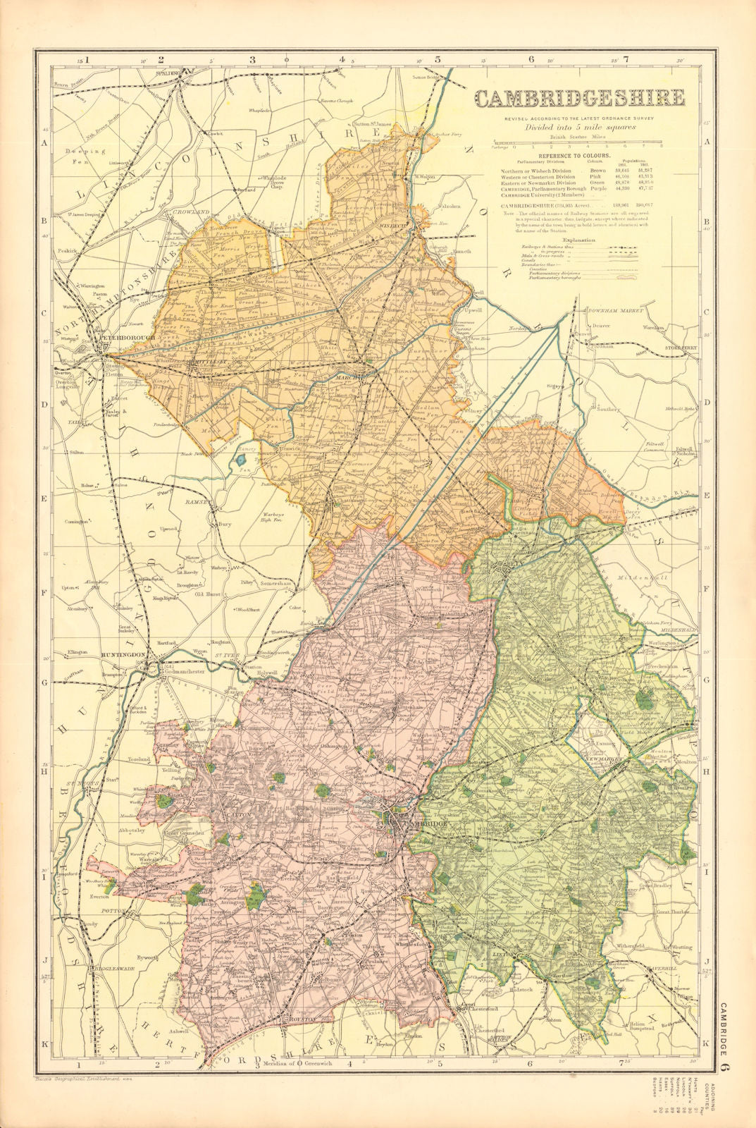 CAMBRIDGESHIRE. Showing Parliamentary divisions,boroughs & parks.BACON ...