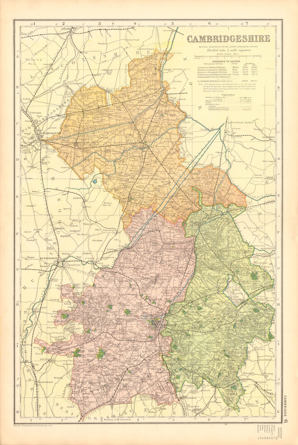 CAMBRIDGESHIRE. Showing Parliamentary divisions,boroughs & parks.BACON 1904 map