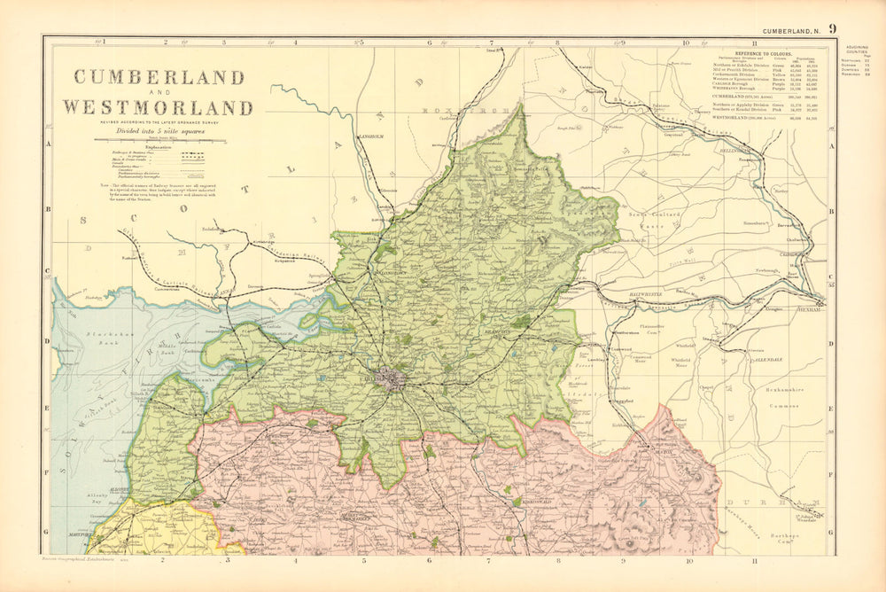CUMBERLAND (NORTH). Showing Parliamentary divisions & parks. BACON 1904 map