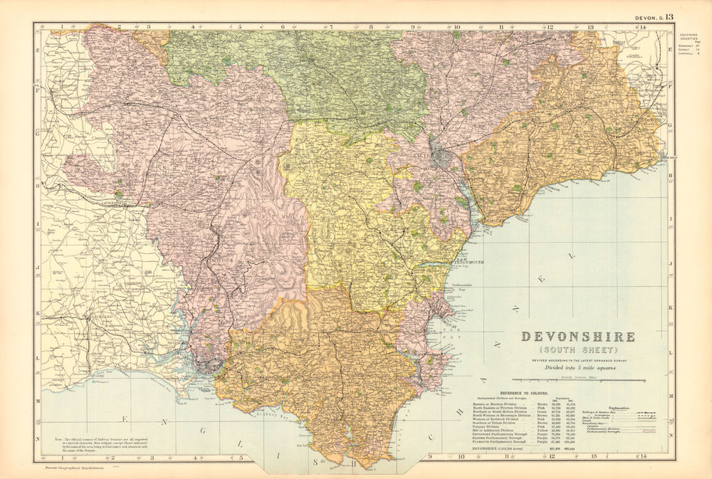 DEVONSHIRE (SOUTH). Parliamentary divisions. Parks. Devon. BACON 1904 old map