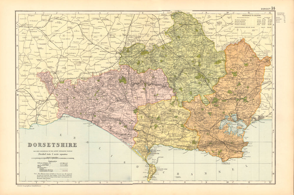 DORSETSHIRE. Parliamentary divisions, boroughs & parks. Dorset. BACON 1904 map
