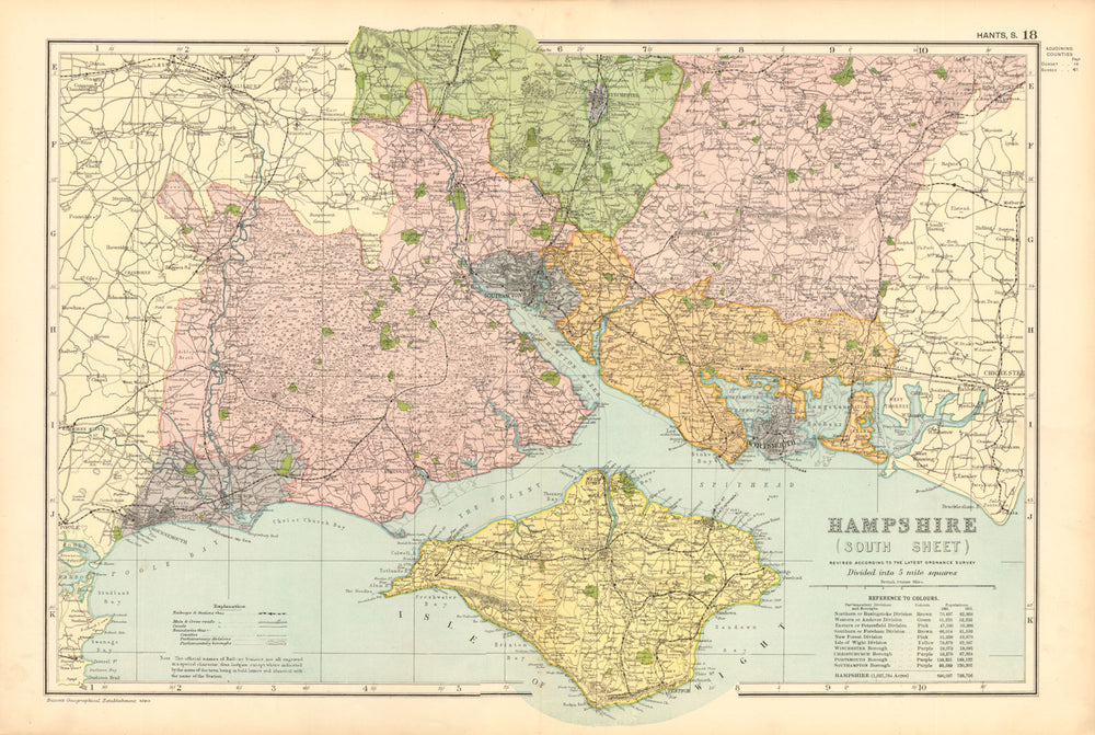 HAMPSHIRE (SOUTH)& ISLE OF WIGHT. Parliamentary divisions & parks.BACON 1904 map