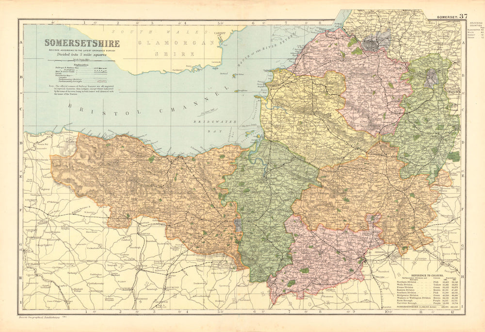 SOMERSETSHIRE. Showing Parliamentary divisions, boroughs & parks. BACON 1904 map